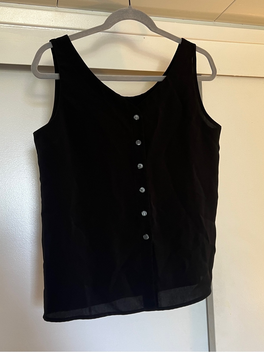 Black Button Down Sleeveless Tank Top V Neck Layering Blouse Size Medium Y2K 90s